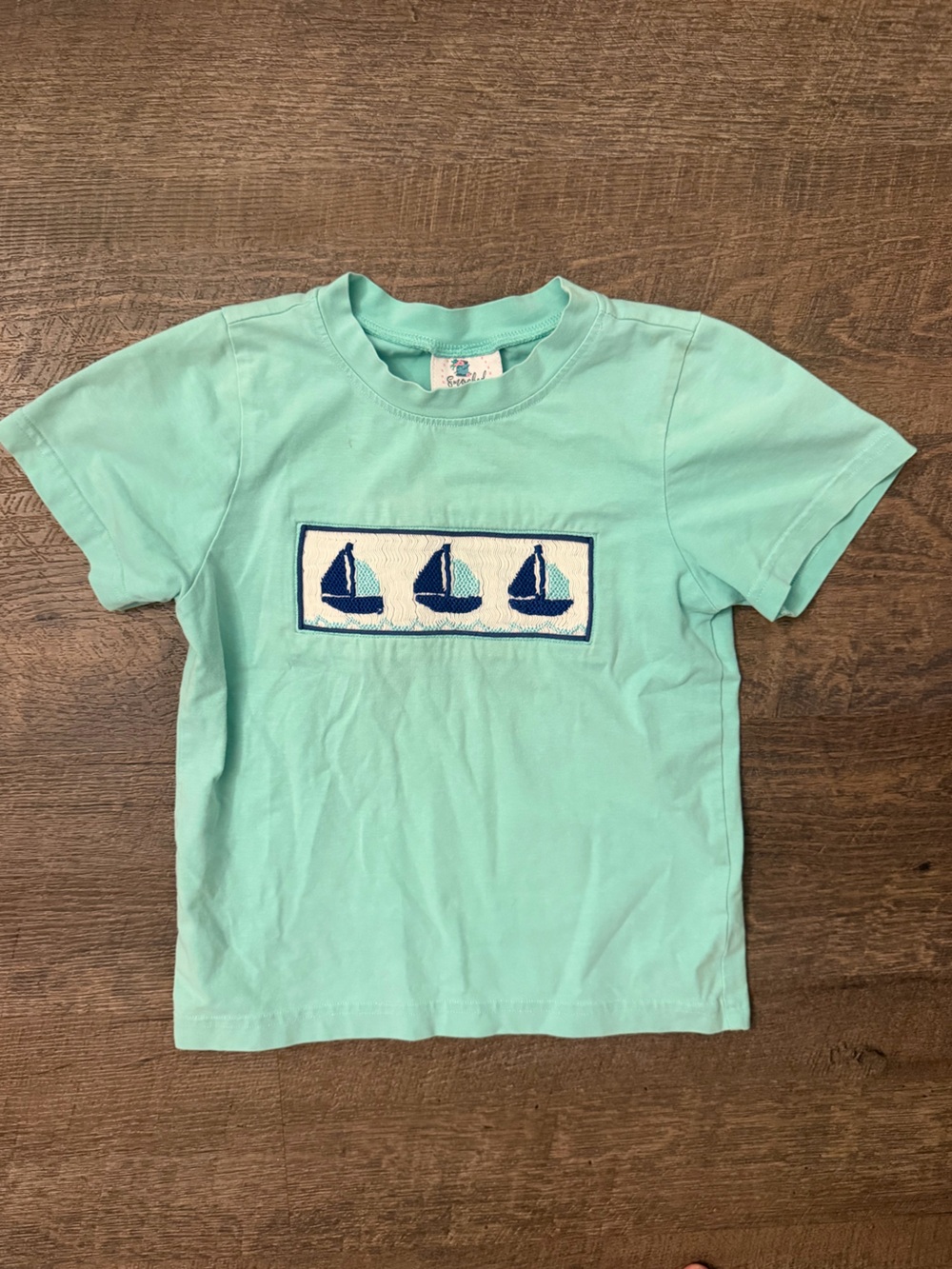 Smocked Polkadot Sailboat Applique Short Sleeve Tee